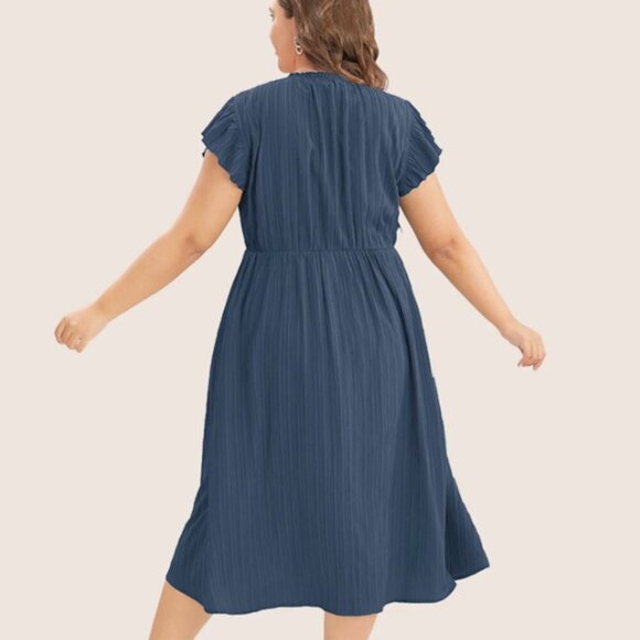 BloomChic Plus size Plain Cap Sleeve Ruffles Trim Mock Neck Pocket Dress 2XL - Picture 2 of 2